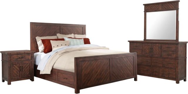 Elements International Jax 4-Piece Cherry Queen Panel Storage Bedroom Set-0
