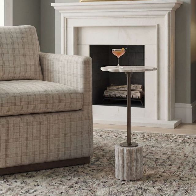 Uttermost® Lana Dark Bronze/Natural Scalloped Marble Drink Table-1