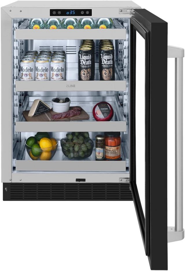ZLINE Touchstone 5.2 Cu. Ft. Stainless Steel Beverage Center with Black Matte Glass Door-2
