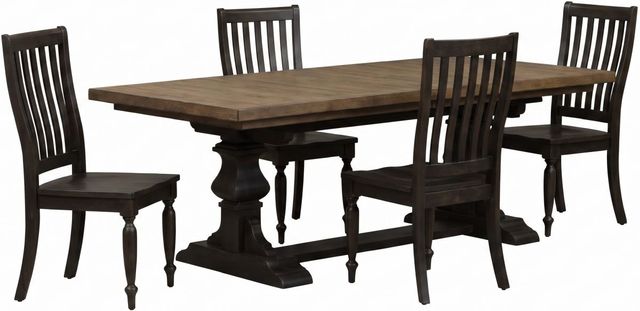 Liberty Furniture Harvest Home 5-Piece Barley Brown/Chalkboard Trestle Table Set-0
