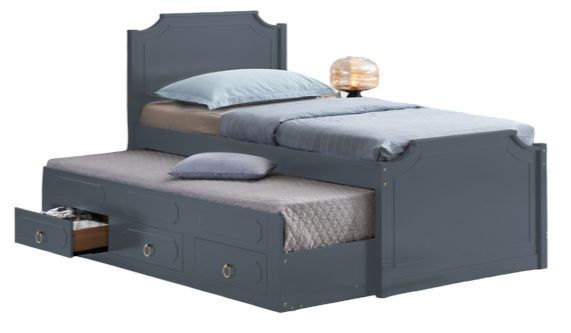 Milton Greens Stars Dark Gray Twin Scalloped Top Wooden Platform Bed with Trundle-0