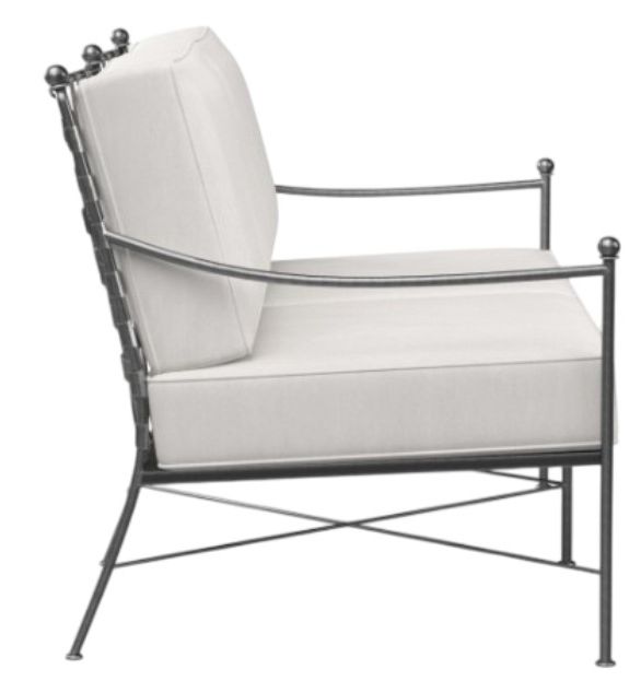Sunset West Provence Century Pewter Antique Wrought Iron Outdoor Loveseat with Canvas Flax Cushion-1
