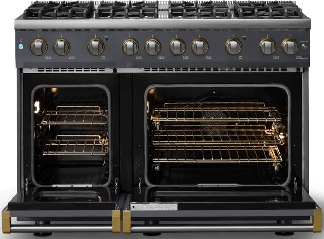 Viking® 5 Series 48" Cast Black Pro Style Gas (NG) Range with Brushed Brass Trim-1