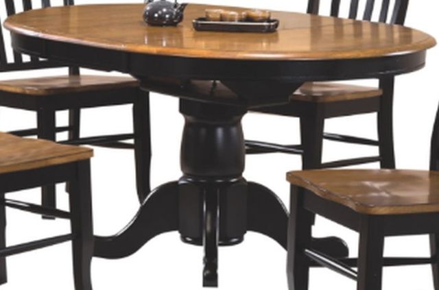 Winners Only® Quails Run Almond Top Round Pedestal Dining Table with Ebony Base-0