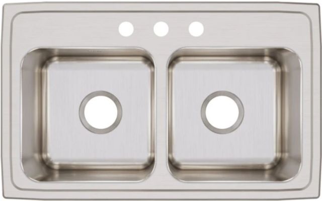 Elkay Lustertone® Classic Lustrous Satin 29" x 18" x 10" 3-Hole Equal Double Bowl Drop-In Sink-1