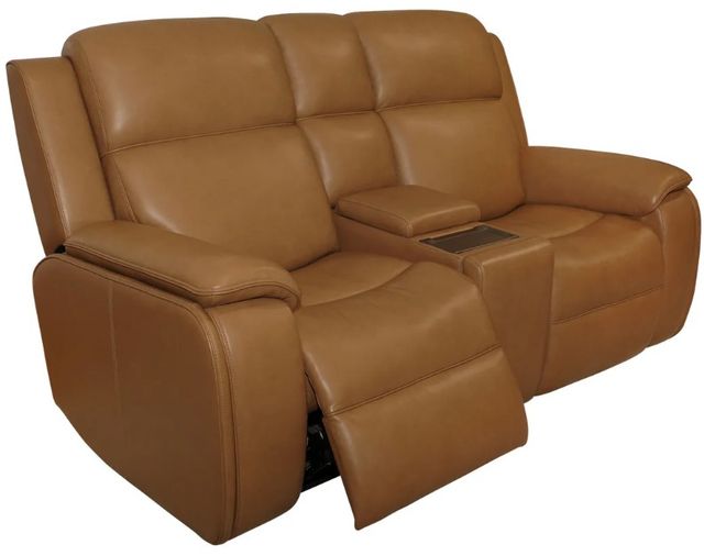 Flexsteel® Ziggy Camel Leather Power Reclining Loveseat with Console, Power Headrest and Lumbar-4