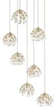 Currey & Company Crystal Bud Painted Silver/Contemporary Silver Leaf 7-Light Multi-Drop Pendant-0