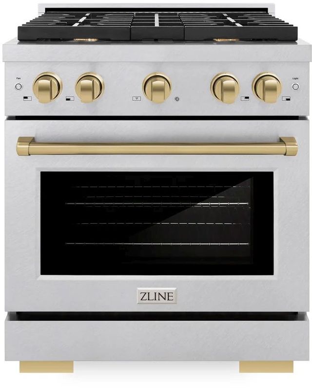 ZLINE Autograph Edition Paramount 30" Satin Stainless Steel Pro Style Dual Fuel Range with Champagne Bronze Accents-0