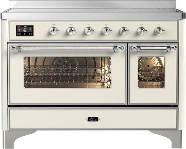 Ilve® Majestic III 48" Antique White Pro Style Induction Range with 6 Elements and Chrome Trim-0
