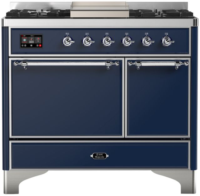 Ilve® Majestic III 40" Midnight Blue Pro Style Dual Fuel Liquid Propane Range with Solid Door and Chrome Trim-0