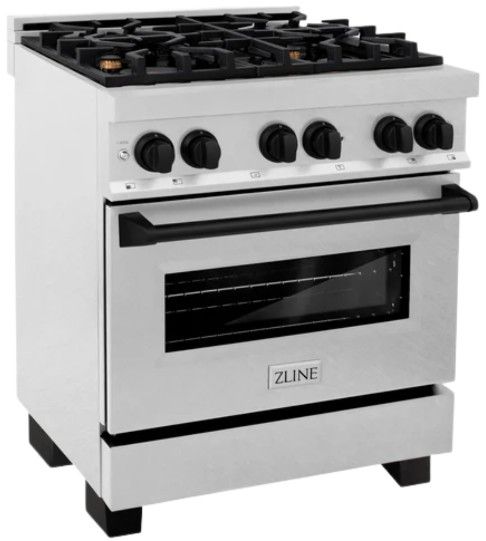 ZLINE Autograph Edition Legacy 30" Satin Stainless Steel Pro Style Dual Fuel Range with 4 Burner Cooktop, Electric Convection Oven and Matte Black Accents-2