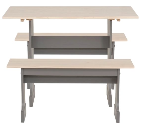 Linon Norah 3-Piece Gray/Natural Table Bench Set-3