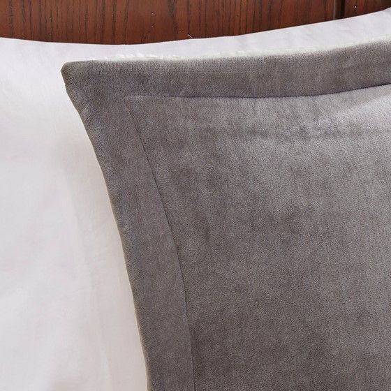 Olliix by Woolrich Alton Grey and Ivory Full/Queen Polyester Solid Velour to Berber Comforter Set-2