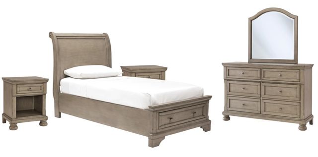Signature Design by Ashley® Lettner 5-Piece Light Gray Twin Sleigh Bed Set-0