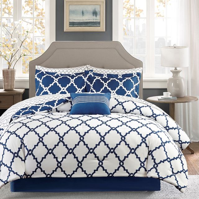 Olliix by Madison Park Essentials Merritt Navy Full Reversible Complete Comforter and Cotton Sheet Set-3