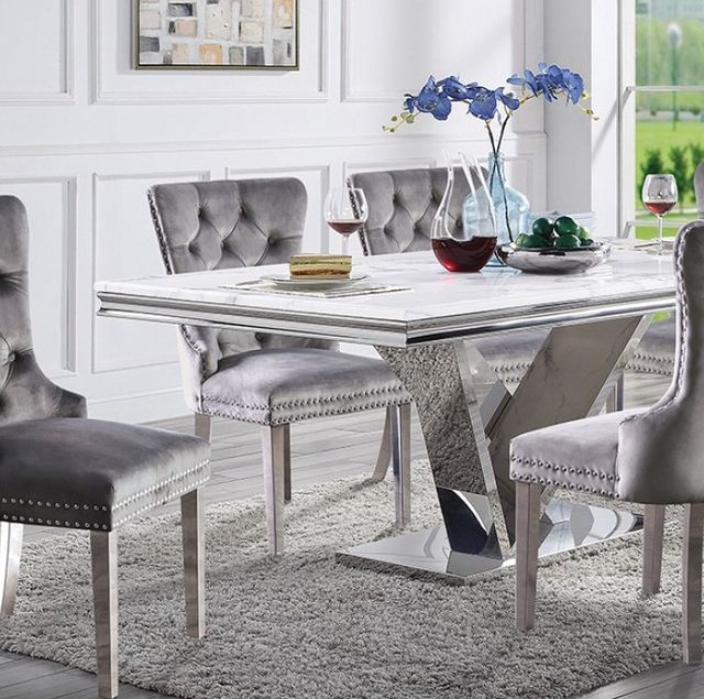 Furniture of America® Valdevers Chrome Rectangular Dining Table-0