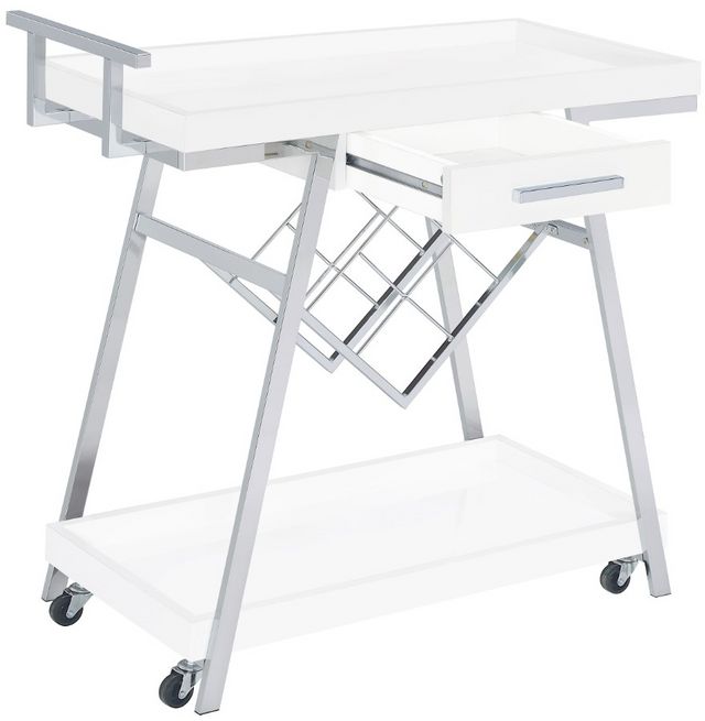 Coaster® Kinney White/Chrome 2-Tier Bar Cart with Storage Drawer-1