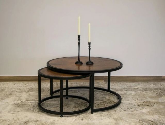 International Furniture Direct Blackburn Brown Cocktail Table with Blacksmithing Matte Black Base-1