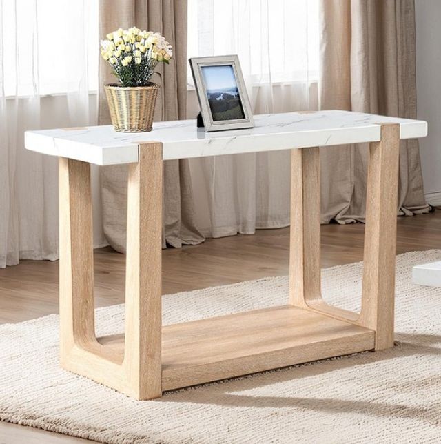 Furniture of America® Sundbry White Sofa Table with Natural Base-0