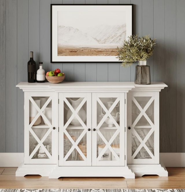 Jofran Inc. Carrington Brushed White Small Breakfront Cabinet-1
