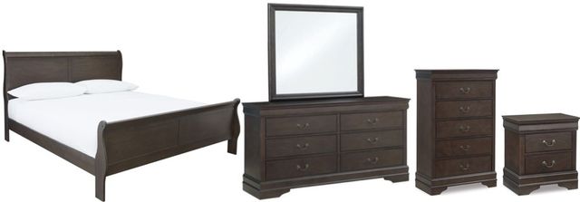 Signature Design by Ashley® Leewarden 5-Piece Dark Brown California King Sleigh Bed Set-0
