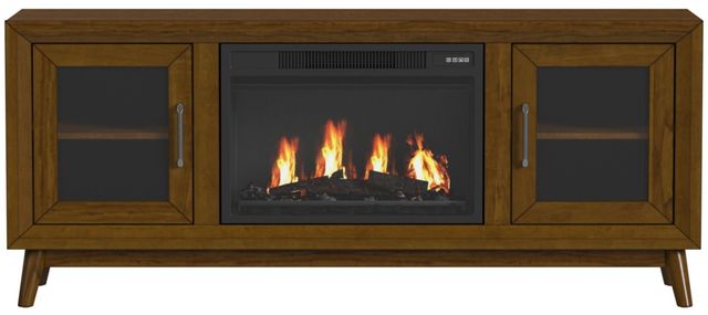 Elements International Santa Barbara Walnut 60" TV Console with 23" Fireplace Insert-2