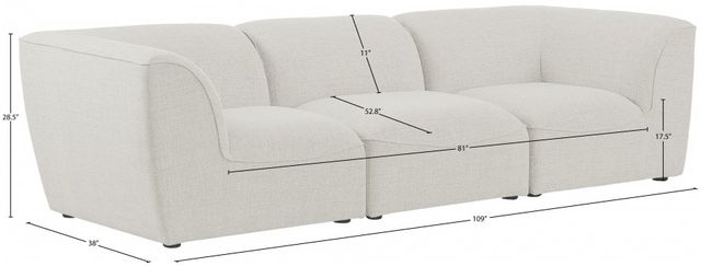 Meridian Furniture Miramar 3-Piece Cream 109" Upholstered Modular Sofa-2