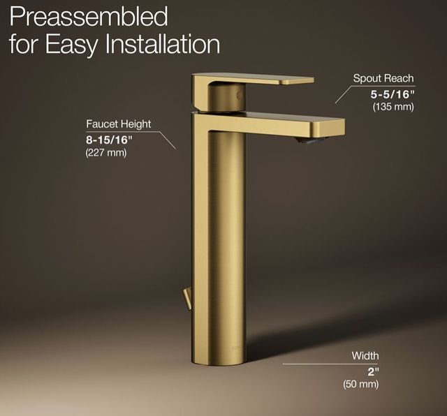 KOHLER® Parallel® Vibrant Brushed Moderne Brass 1.0 GPM Tall Single-Handle Bathroom Sink Faucet-2