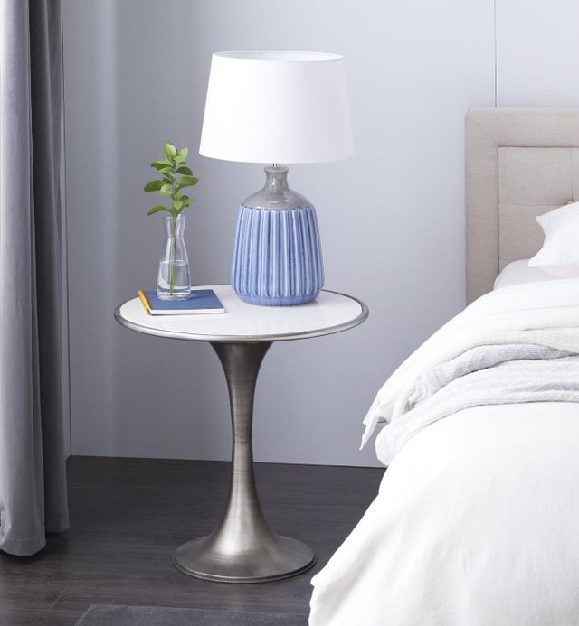 Deco Marche White End Table with Silver Base-3