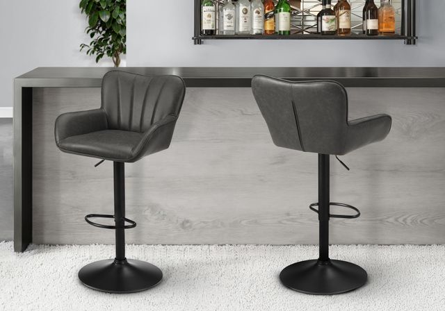 Monarch Specialties Inc. 2-Piece Black/Grey Faux Leather Adjustable Swivel Counter Stool Set-1