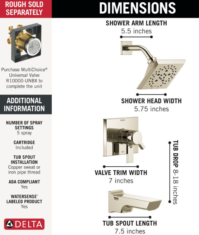 Delta Pivotal® Monitor® 17 Series Lumicoat® Polished Nickel H2Okinetic® Tub and Shower-2