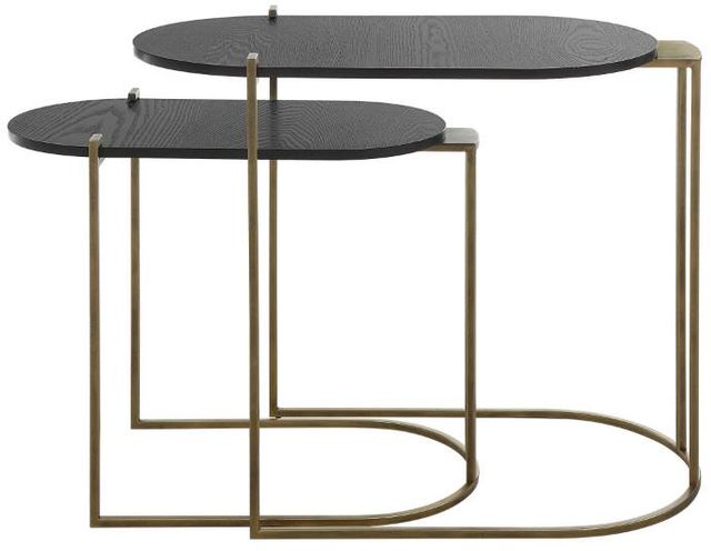 Uttermost® Aztec 2-Piece Ebony Nesting Table Set with Antique Brass Frame-3