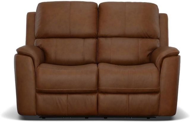 Flexsteel® Henry Caramel Power Reclining Loveseat with Power Headrests and Lumbar-1