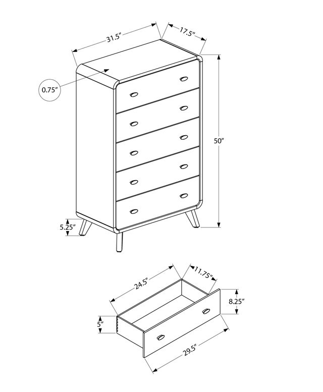 Monarch Specialties Inc. Grey Oak 5-Drawer Chest-2