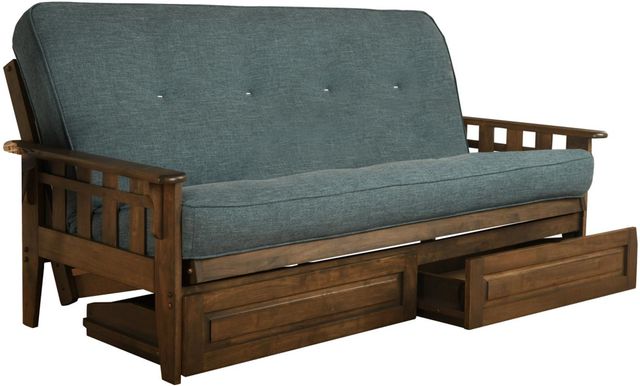 Kodiak Furniture Tucson Linen Aqua/Rustic Walnut Full Storage Futon with Mattress-0