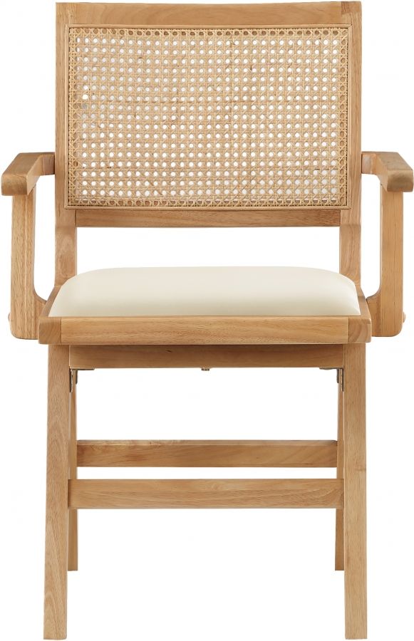 Meridian Furniture Abby Cream/Natural Vegan Leather Dining Arm Chair-1