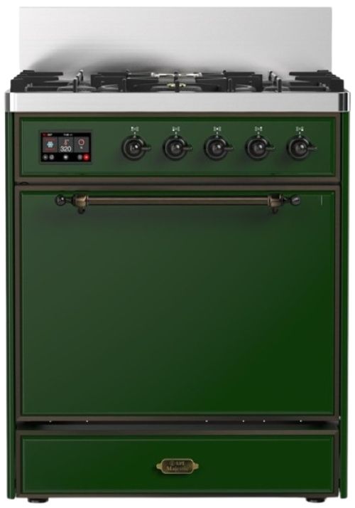 Ilve® Majestic III 30" Emerald Green Pro Style Dual Fuel Natural Gas Range with Solid Door and Burnished Trim-0