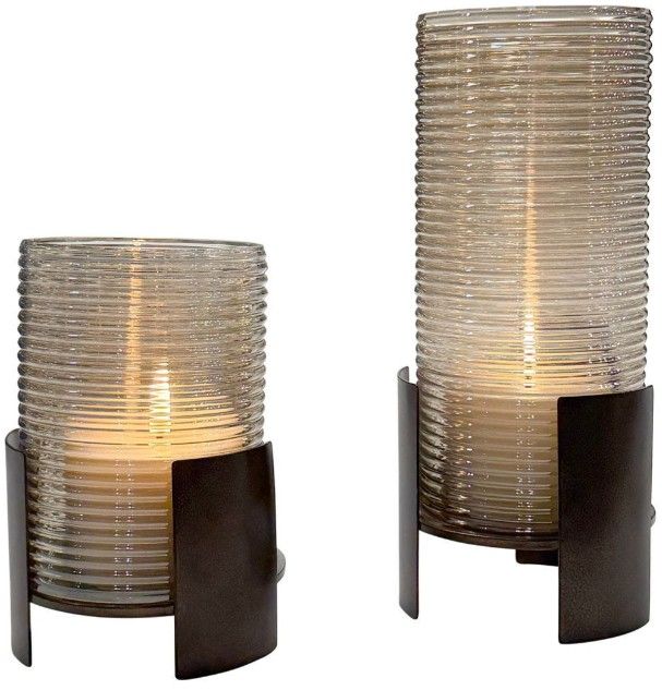 Uttermost® Fluted Fire 2-Piece Dark Bronze Candleholder Set-4