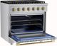 Hauslane HausPro 36" Stainless Steel Pro-Style Dual Fuel Range with Satin Brass Knobs-4