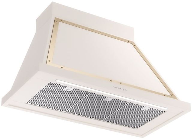 Ilve® Nostalgie II Noblesse 40" Antique White Wall Mounted Range Hood with Brass Trim-1