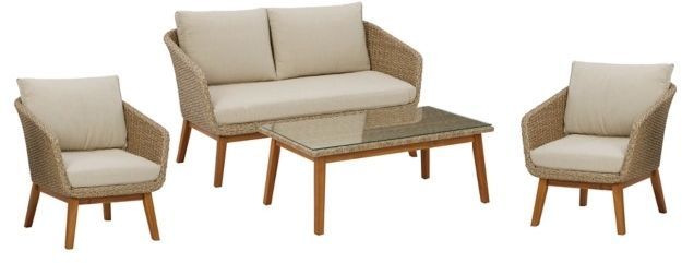 Signature Design by Ashley® Crystal Cave 4-Piece Beige Outdoor Conversation Set-0
