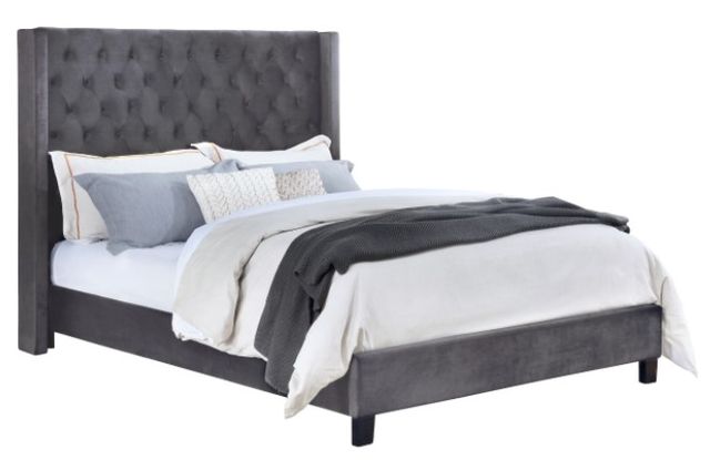 Mazin Furniture Deirdre Upholstered Gray Queen Platform Bed-0