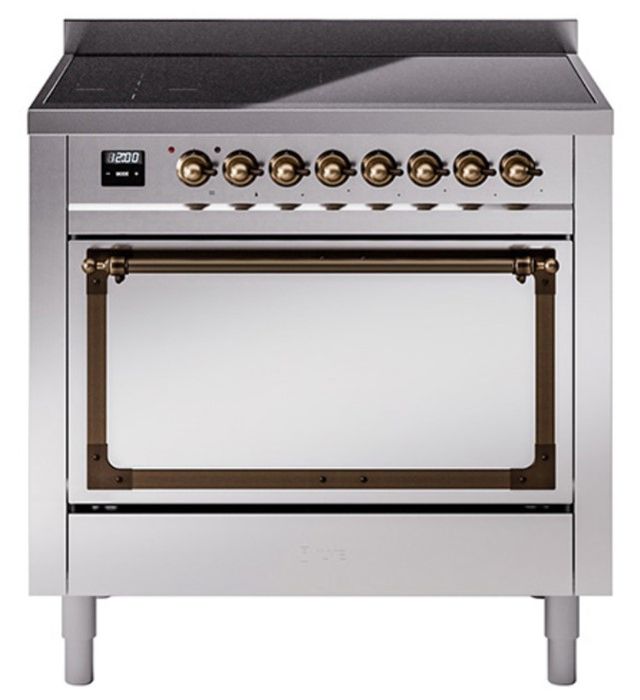 Ilve® Nostalgie II Noblesse 36'' Stainless Steel Pro Style Induction Range with Burnished Trim-0