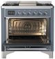 Ilve® Majestic III 36" Blue Gray Pro Style Dual Fuel Natural Gas Range with Solid Door and Chrome Trim-1