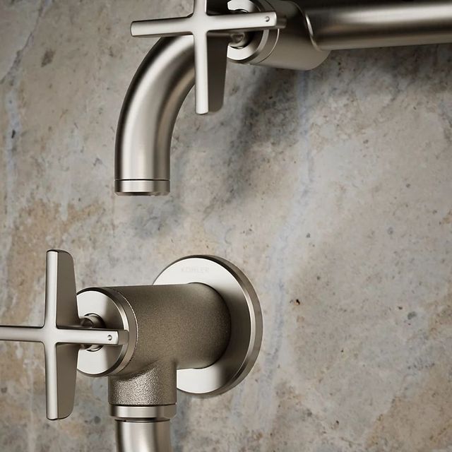 KOHLER® Billet® Vibrant Stainless Wall-Mount Pot Filler with Cross Handle-3