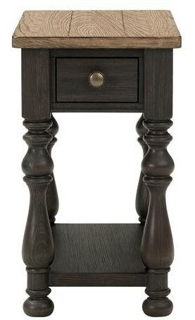 Riverside Furniture Barrington Antique Oak Chairside Table with Matte Black Base-1
