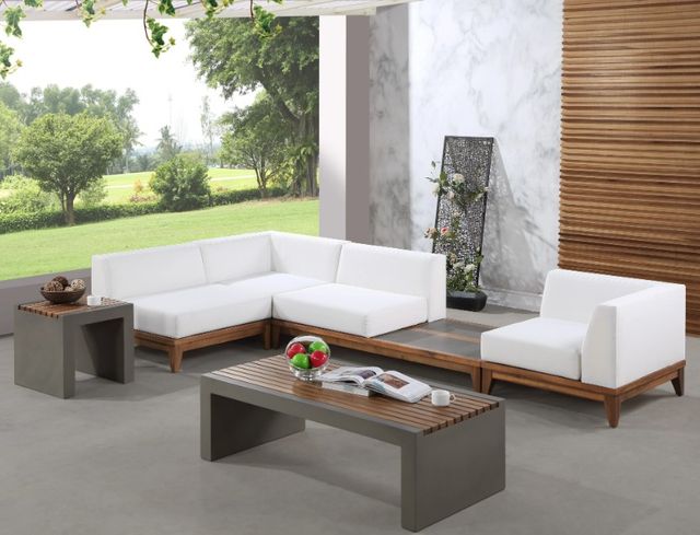 Meridian Furniture Rio 4-Piece Off-White Acacia/Fabric 125" Outdoor Patio Modular Sectional-3