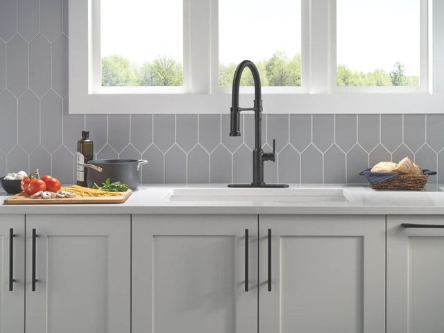Delta Cordova™ Matte Black Single Handle Kitchen Faucet with Spring Sprout-1