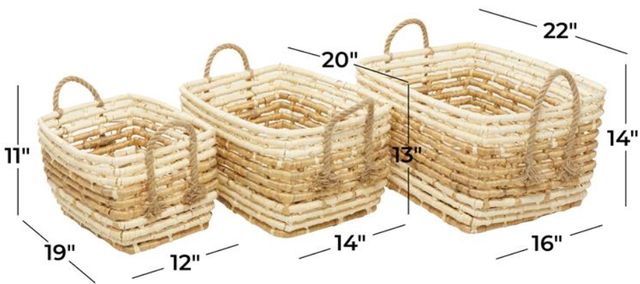 Deco Marche 3-Piece Brown Rectangular Storage Basket Set-3
