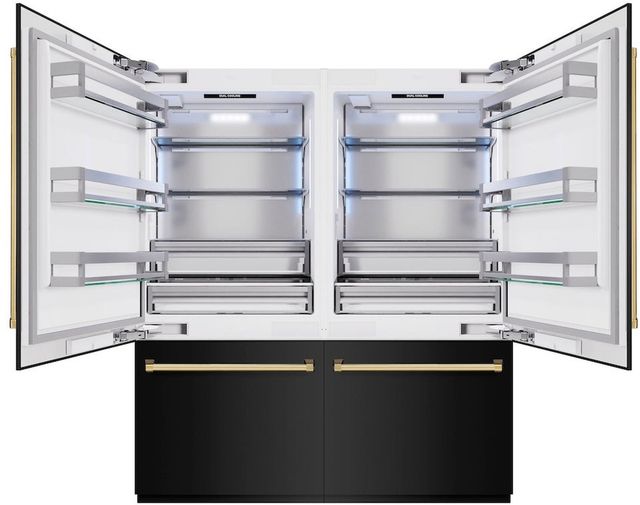 ZLINE Autograph Edition 72" 39.6 Cu. Ft. Black Stainless Steel Built-In French Door Refrigerator with Water Dispensers, Ice Makers, and Polished Gold Accents-2